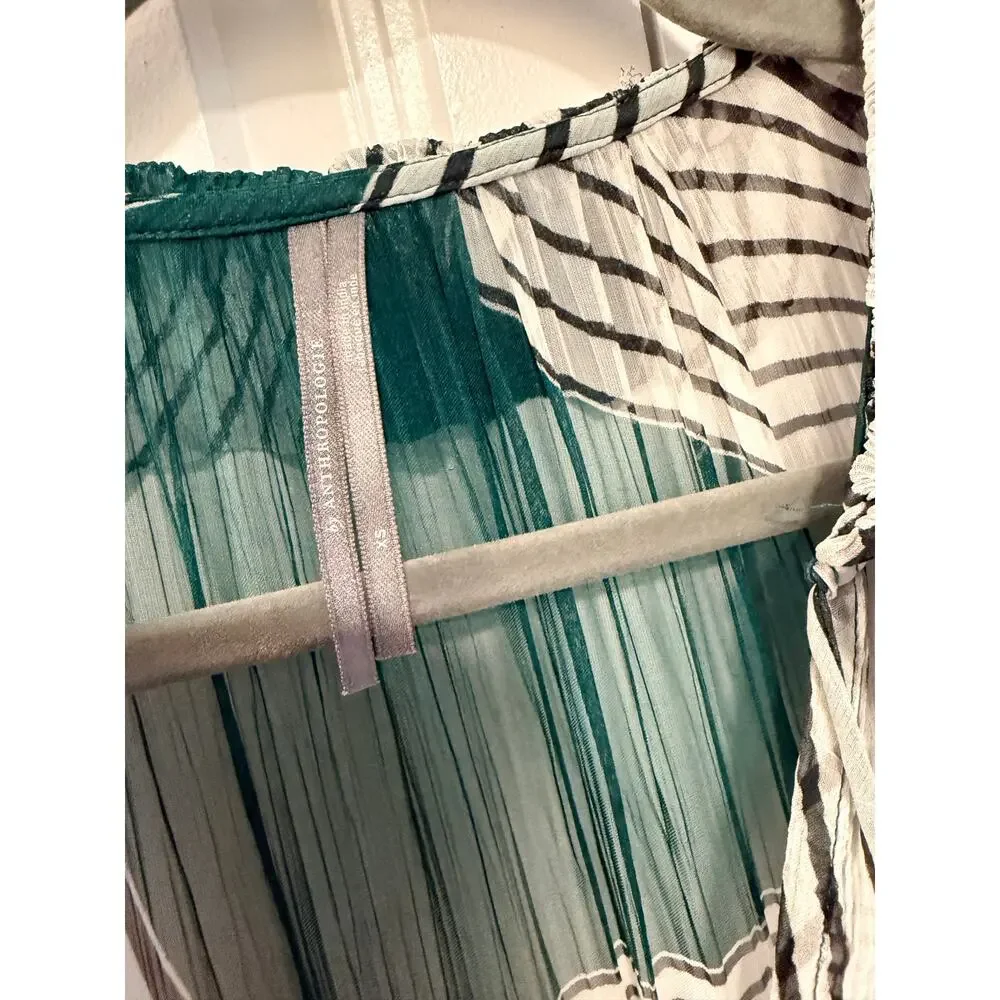Anthropologie XS Marais Geometric Printed Sheer Chiffon Maxi Dress Boho Green - Picture 6 of 13